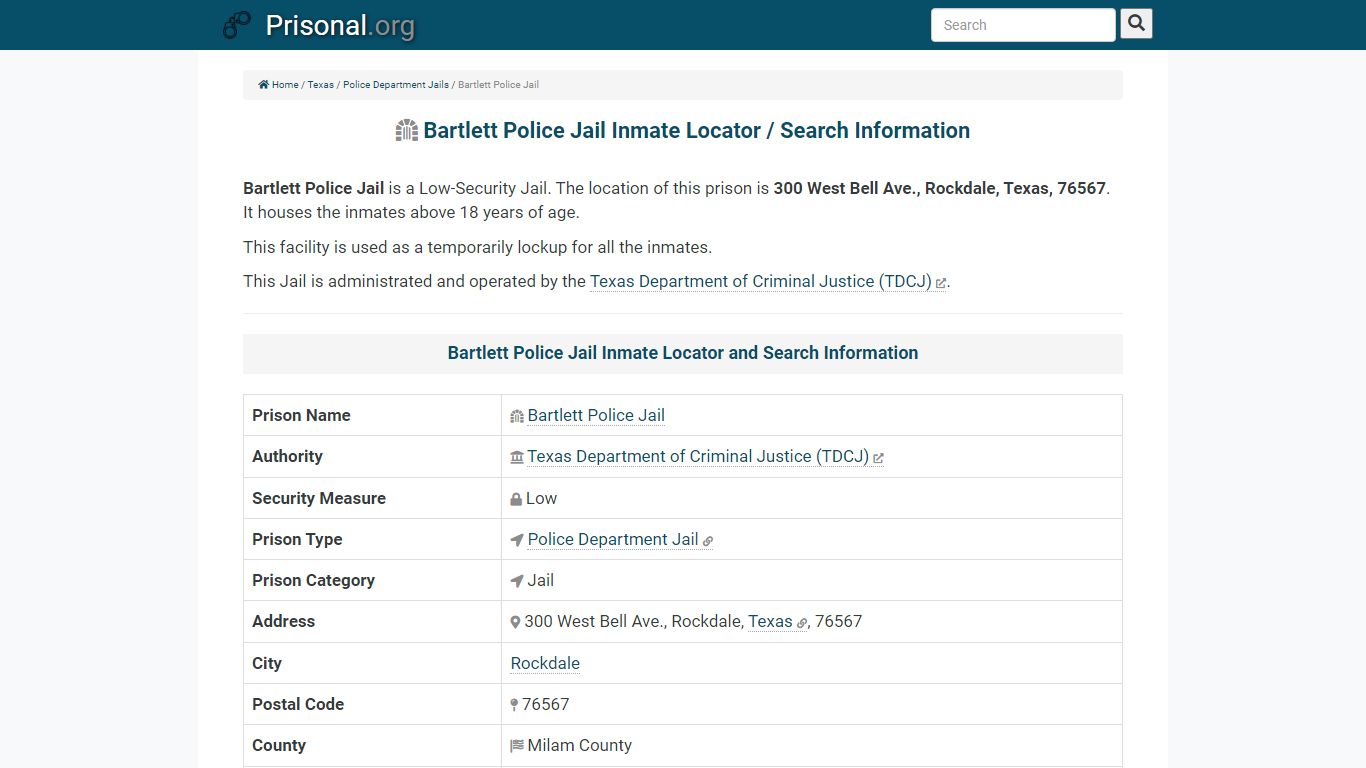Bartlett Police Jail-Inmate Locator/Search Info, Phone ...